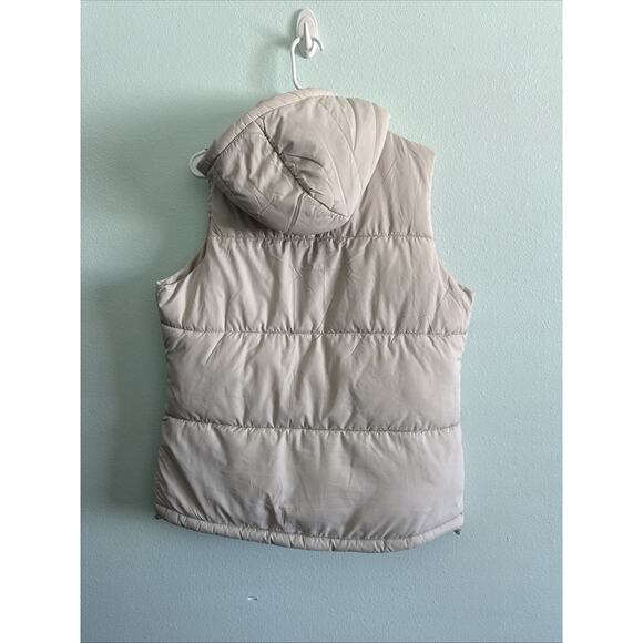 New Balance Puffer Vest Zip Jacket Hooded Beige Mens Poly Windbreaker Sz M - Picture 5 of 6